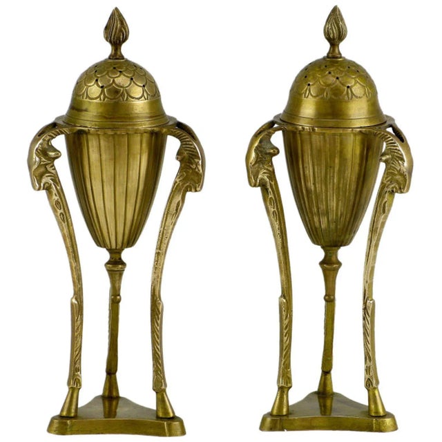 Metal Brass Rams Heads & Hooves Empire Style Censers - a Pair For Sale - Image 7 of 7