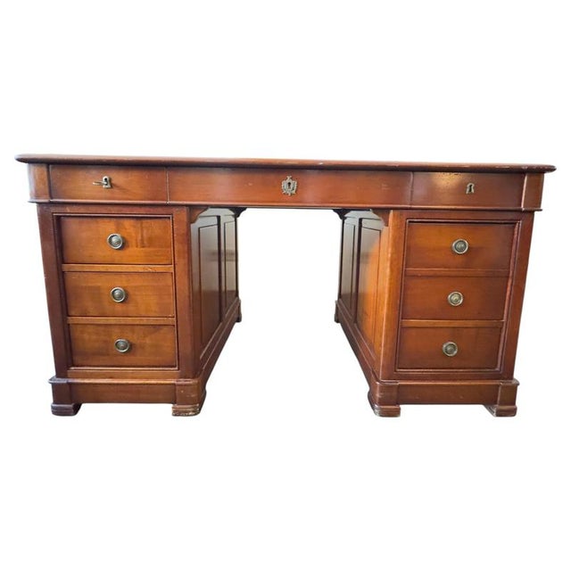 Antique English Victorian Partners Desk with Dual Functionality, 1880 For Sale - Image 8 of 17