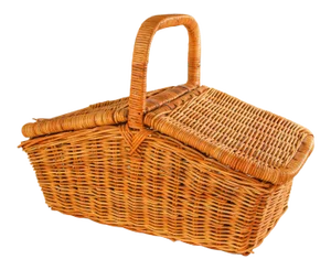 1980s French Provincial Rattan Lidded Handled Basket