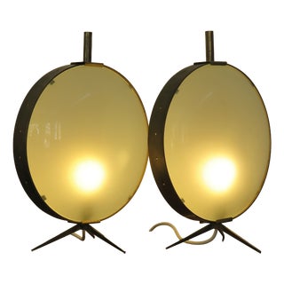 French Glass and Brass Table Lamps, 1950s, Set of 2 For Sale