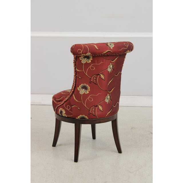 Silk Crewel Work Tufted Back Swivel Chair For Sale In Philadelphia - Image 6 of 15