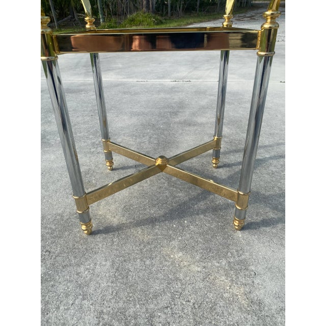 Brass Art Deco Chrome and Brass Side Tables Styled After Maison Jansen- a Pair For Sale - Image 8 of 9