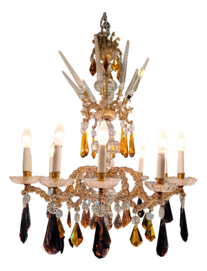 Vintage Italian Chandelier in Purple and Amber Crystal, 1940s