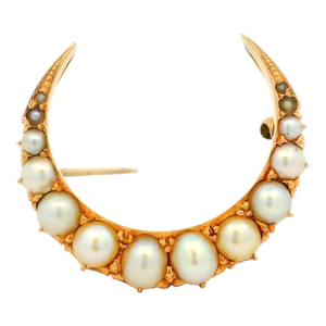 Antique Victorian 15k Gold Pearl Crescent Moon Brooch