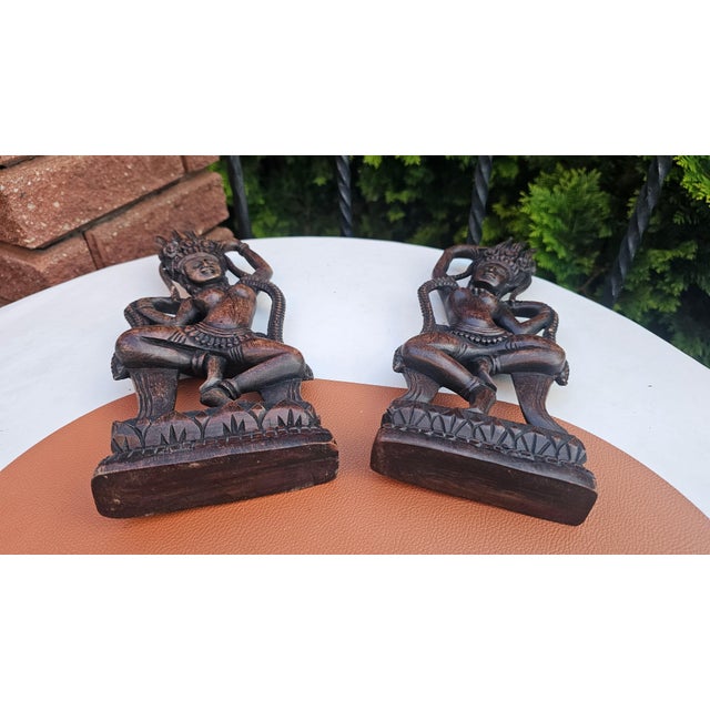 1980s Nude Wooden Apsara Dancer Figurine, Cambodia, 1980s, Set of 2 For Sale - Image 5 of 10