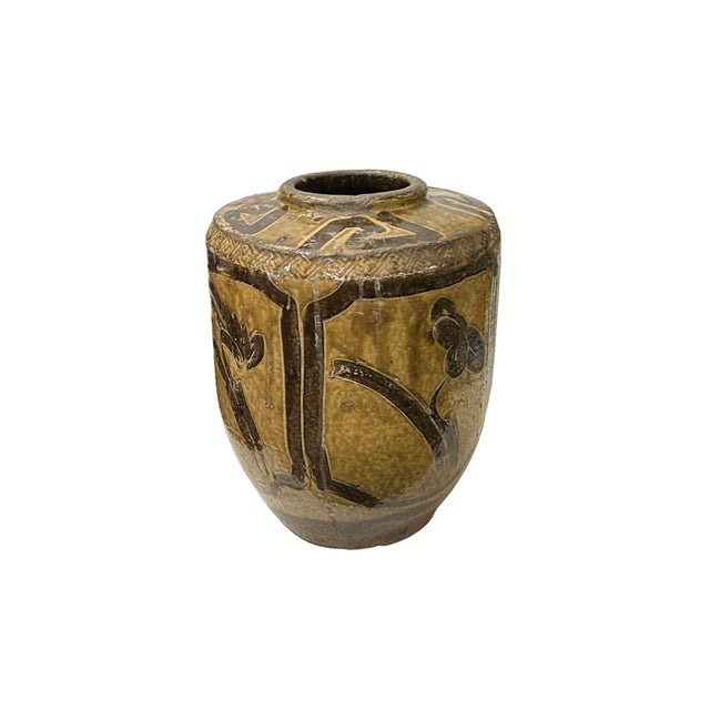 Asian Antique Vintage Earthy Beige Brown Village Rural Pottery Ceramic Pot Vase For Sale - Image 3 of 5