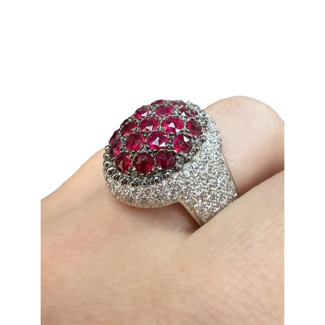 Metal Mouawad, Ruby and Diamond Rosette Ring, Size 6.5 For Sale - Image 7 of 7