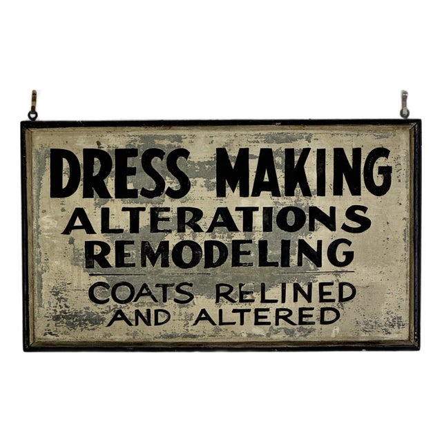 Early 20th Century Seamstress Tin in Wood Frame Trade Sign "Dress Making Alteration Remodeling..." For Sale