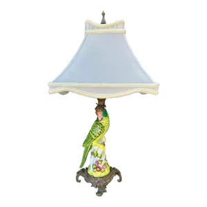 20th Century French Louis XV Style Porcelain Parrot With Gilt Bronze Rococo Mounted Table Lamp
