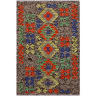 Tribal Kilim Brown/Orange Hand-Woven Wool Rug- 2'7 X 4'2 For Sale