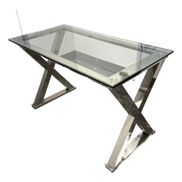 Pottery Barn Ava Metal + Glass Desk For Sale
