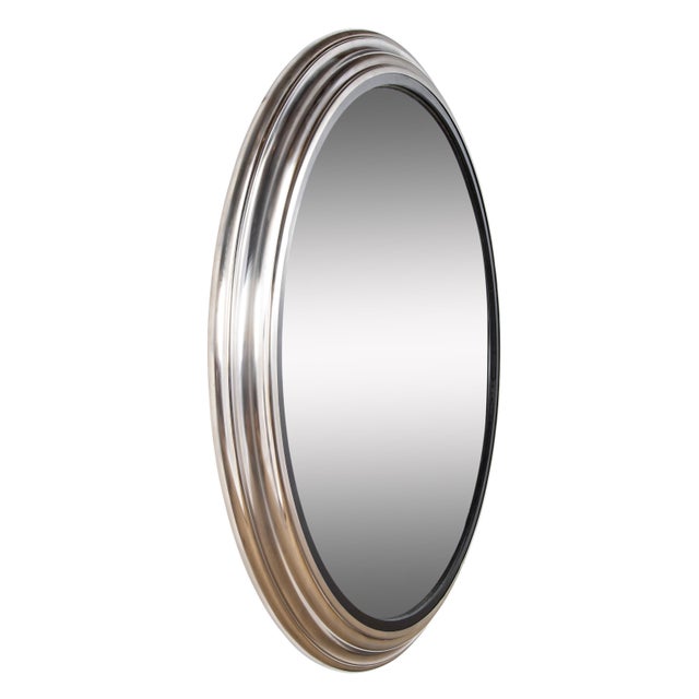 Regency Style Large Scale Brushed Steel Convex Mirror For Sale In New York - Image 6 of 7