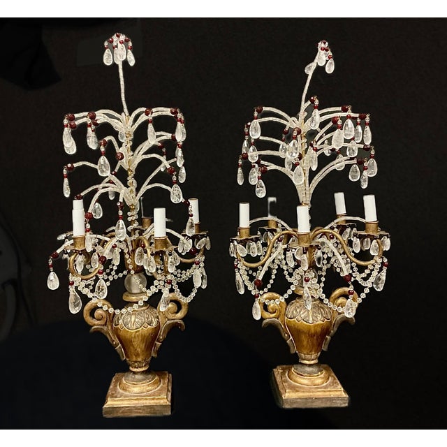 Neoclassic Giltwood and Rock Crystal Girandole Lamps a Pair For Sale - Image 13 of 13