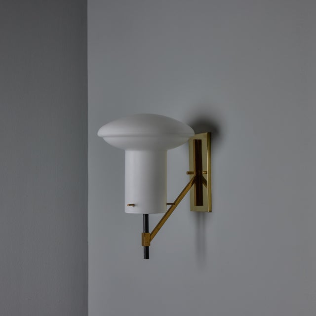Mid-Century Modern 1970s Sculptural Glass and Brass Sconces Attributed to Ignazio Gardella - a Pair For Sale - Image 3 of 17