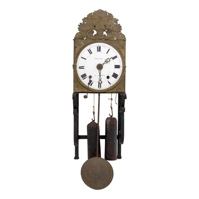 French Comtoise Iron and Brass Clock For Sale
