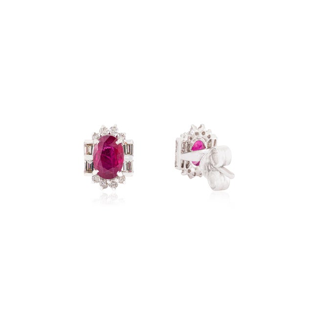 Not Yet Made - Made To Order Mozambique Oval Ruby Diamond Halo Stud Earrings in 14k White Gold- 2 Pieces For Sale - Image 5 of 11