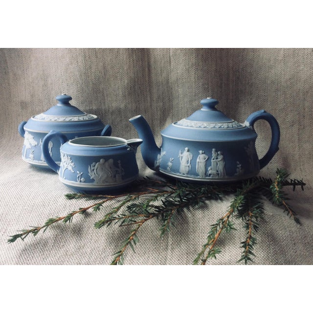 Antique Wedgwood Tea Set Blue Jasperware Set of 5 Chairish