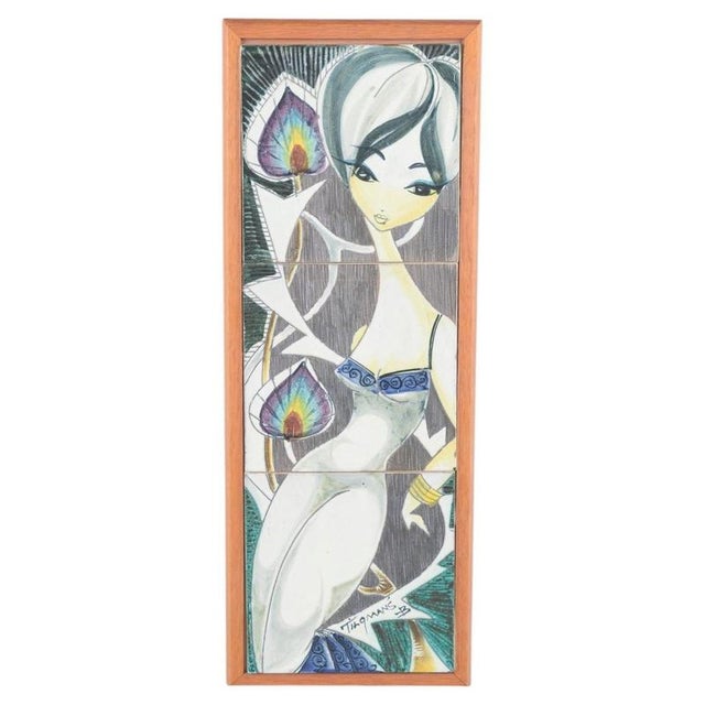 1950s Ceramic Wall Plaque with Female Figure by Yngvor Blomström for Tilgmans, 1950s For Sale - Image 5 of 5