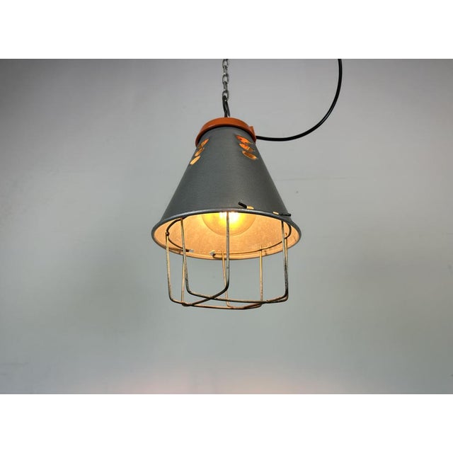 Industrial Grey Pendant Lamp in Aluminium Cage, 1970s For Sale - Image 15 of 16