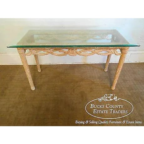 Carved Naturalistic Solid Maple Glass Top Sofa Table For Sale - Image 12 of 12