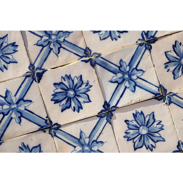 Rare 19th Century Antique Tiles Floral Blue & White Set of Fifty Portuguese For Sale - Image 11 of 18