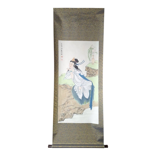 Chinese Mountain Throne Kuan Yin Scroll For Sale