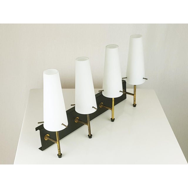 Metal Black Metal, Brass & Opaline Glass 4-Light Wall Lamps, 1950s, Set of 5 For Sale - Image 7 of 15