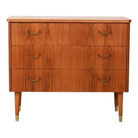 Scandinavian Teak Chest of Drawers with Brass Inserts, 1950s For Sale