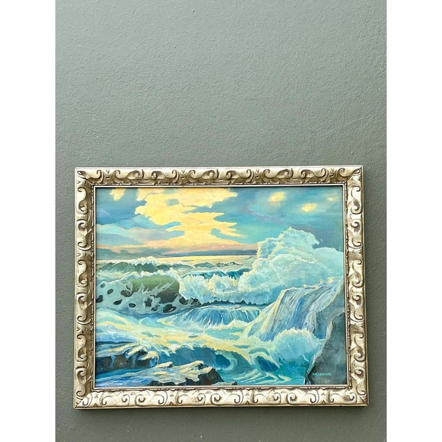 Vintage Seascape Oil Painting on Canvas For Sale - Image 11 of 12