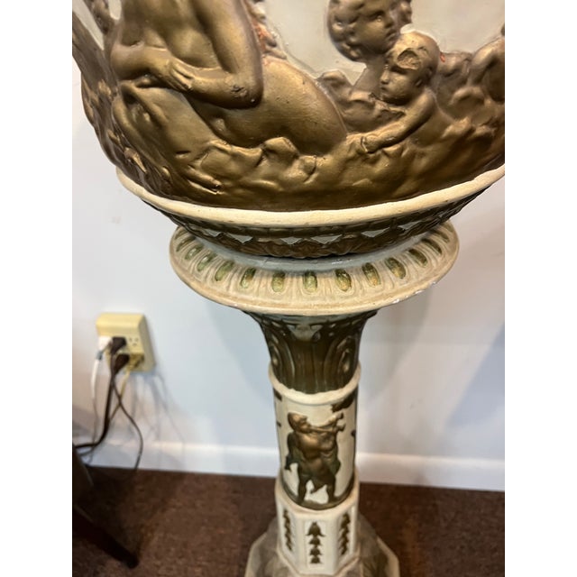 Victorian 1950's Italian Plaster Cherub Pedestal Jardinier Gold For Sale - Image 3 of 12