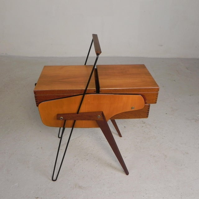 Vintage Foldable Sewing Box with Slanted Legs, 1950s For Sale - Image 4 of 18
