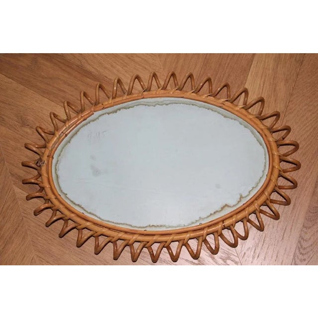 Brown Rattan and Bamboo Round Wall Mirror by Franco Albini, 1960s For Sale - Image 8 of 11