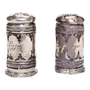 Monogrammed "Lizzie"; A Pair of 19th Century Silver Salt & Pepper Shakers