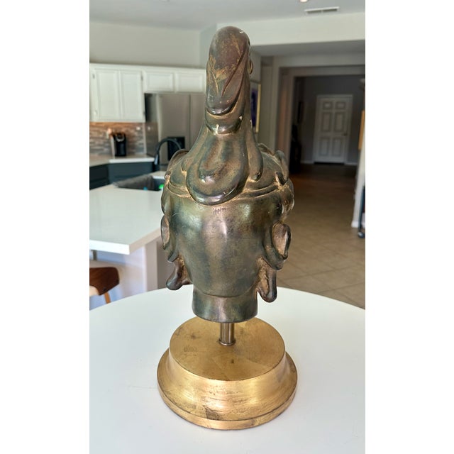Vintage Gilt Bronze Bust Giltwood Stand Buddhist Deity Kannon Bosatsu For Sale In Palm Springs - Image 6 of 17