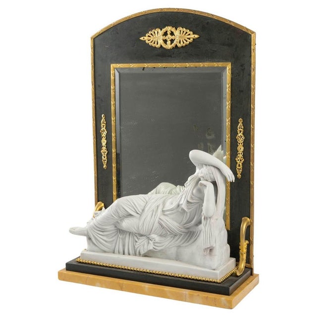 Empire Style Toilet Mirror in Cookie, Marble and Gilt Brass, 19th Century For Sale - Image 6 of 6