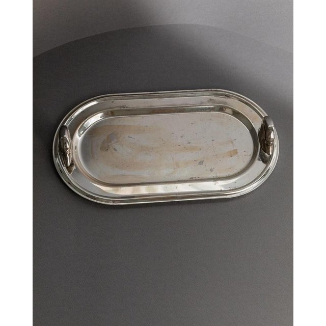 Vintage Oval Silver-Plated Tray with Twin Swan Head Handles, France, 1960s For Sale - Image 5 of 11
