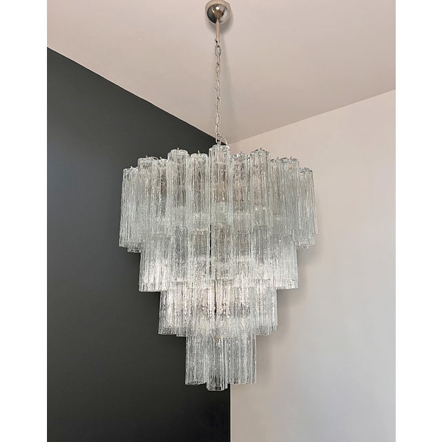 Large Vintage Clear Murano Glass Tiered Chandelier, 1990s For Sale - Image 8 of 16
