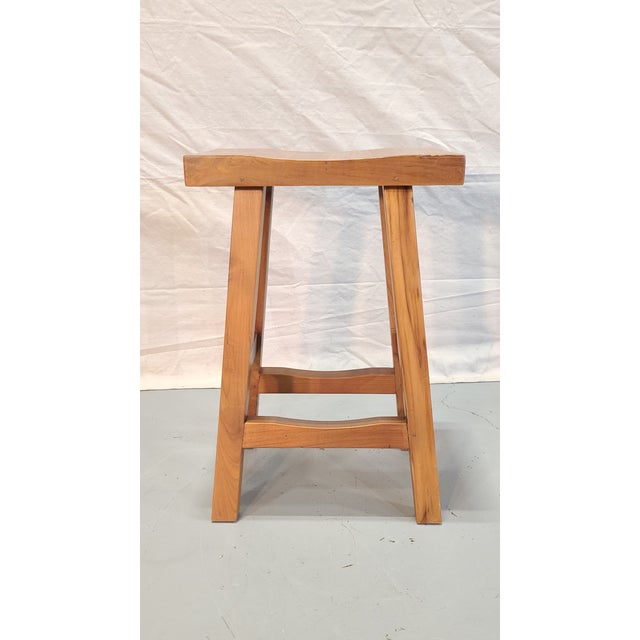 Contemporary Late 20th Century Pair of Hardwood Stools For Sale - Image 3 of 7