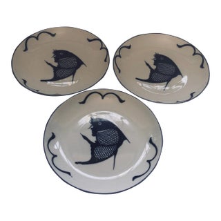 Vintage Koi Fish Design Low Bowls- Set of 3 For Sale