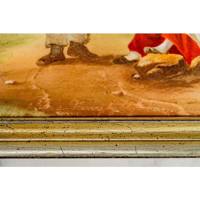 White Pair Antique 19th Century Hand Painted Porcelain Plaques Rustic Victorian Pastoral Country Farm Scenes Wall Home Decor Art For Sale - Image 8 of 18