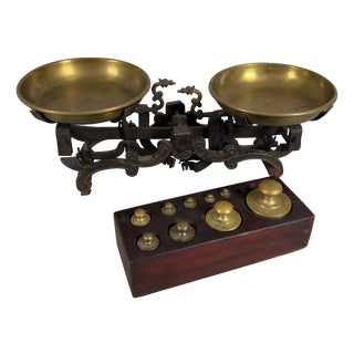 Roberval Iron Brass Dragon Scales with Weights, Set of 2 For Sale