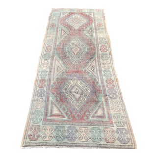 Vintage Turkish Runner With Geometric Depth and Tribal Charm | 4x9 For Sale