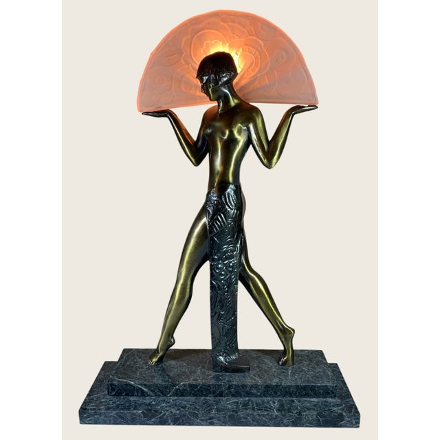 Art Deco 1980s Art Deco Raymonde Guerbe for Max Le Verrier Style Egyptian Lamp by Sarsaparilla For Sale - Image 3 of 10