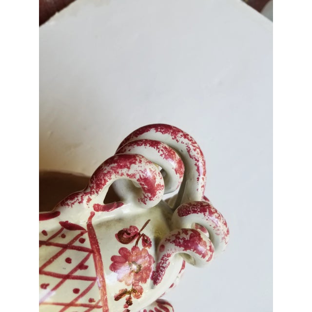 Pretty Frenxh Centerpiece or Cachepot signed Bordeaux 2001. Glazed terra cotta with floral decoration and exuberant...