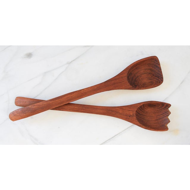 Mid-Century Modern Vintage Teak Salad Utensils- Set of 2 For Sale - Image 3 of 7
