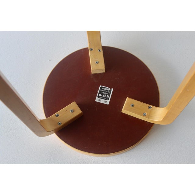 1990s Alvar Aalto 3 Legged Stool Model 60 in Birch White Top Artek For Sale - Image 12 of 13