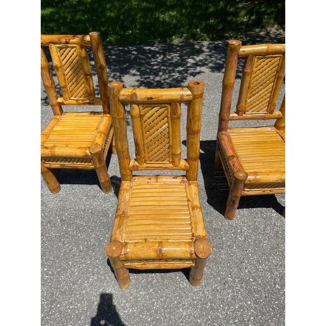 Wood 1970s Vintage Bamboo Rattan Dining Chairs - Set of 4 For Sale - Image 7 of 13