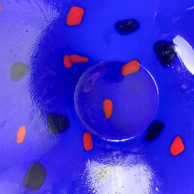 Glass Vintage Mid-Century Modern Handmade Art Glass Bright Blue Red Black Batter Bowl For Sale - Image 7 of 10