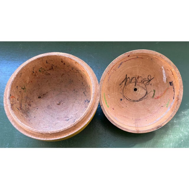 Antique Early 20th Century Paint Decorated Carved Wood Yellow Golden Apple Box For Sale - Image 10 of 12