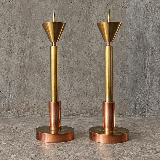 Postmodern Large Postmodern Candleholders in Copper and Brass, 1970s, Set of 4 For Sale - Image 3 of 11